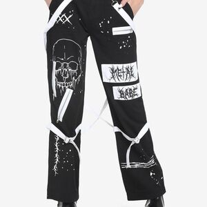 Black and White Graphic Strap Pants
